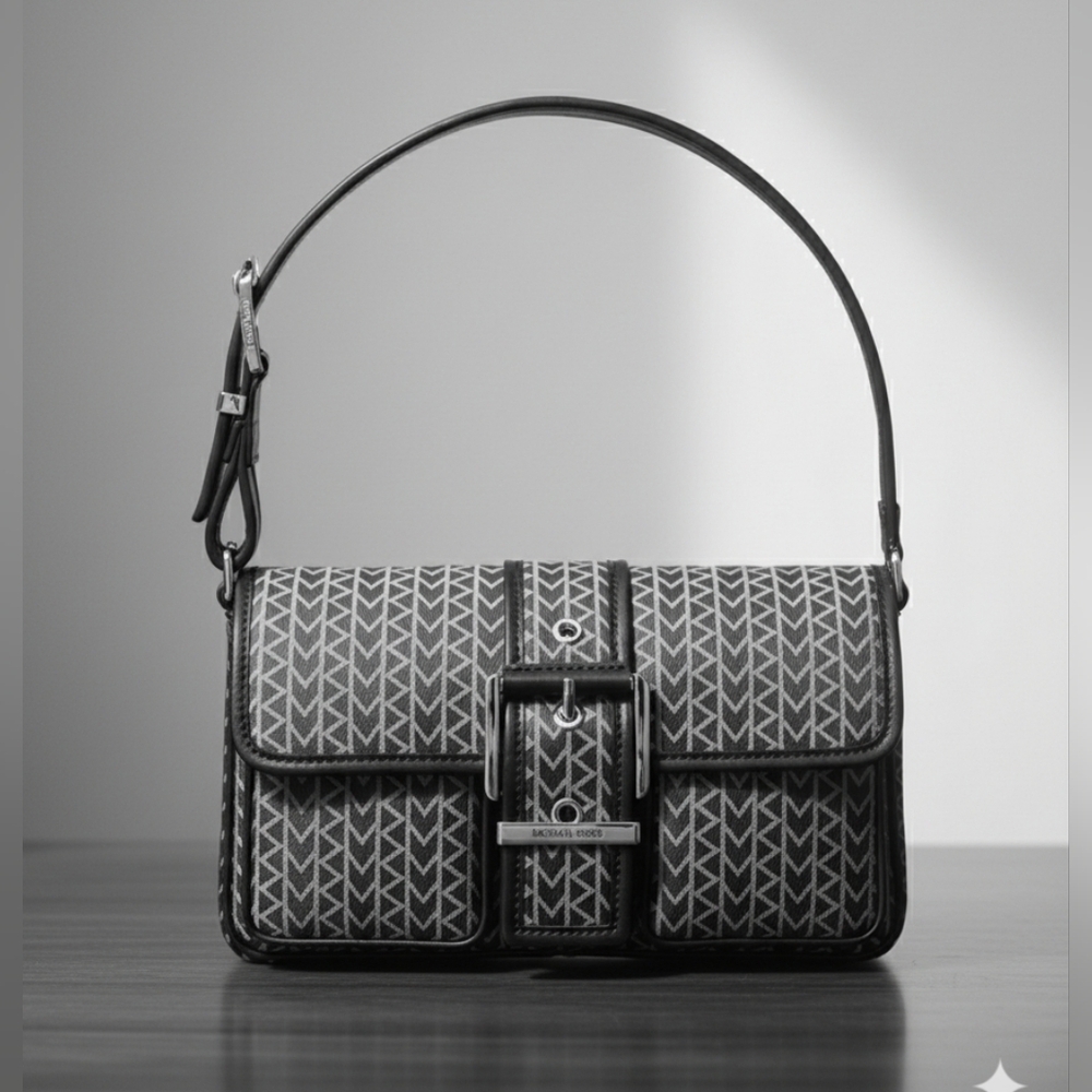 Michael Kors 'Colby' Black and Silver Women's Shoulder Bag